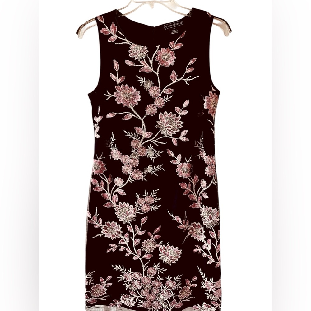 Jessica Howard  Sleeveless Dress, Black floral design, size 10